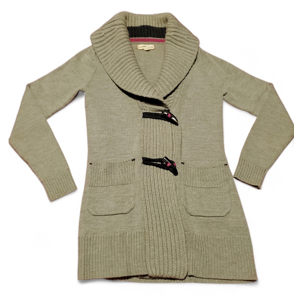LABEL + thread 100% MERINO WOOL Cardigan Sweater Size S Coatigan Duffle Academia